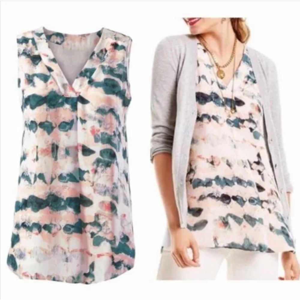 CAbi Gelato Watercolor V Neck Tunic Blouse #5035
